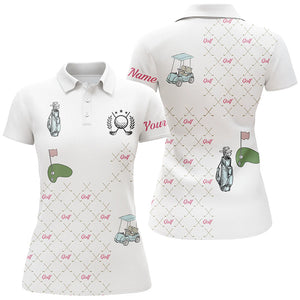 White Womens golf polos shirts custom golf clubs pattern golf shirt, ladies golf shirts gift for mom NQS5240