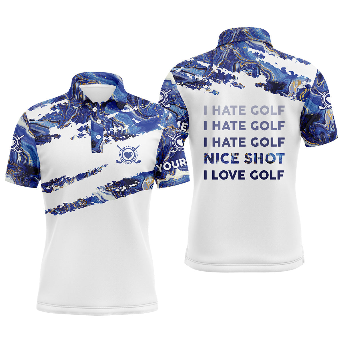 Funny golf I hate golf nice shot I love golf blue Men golf polo shirts custom name golf gifts NQS3763