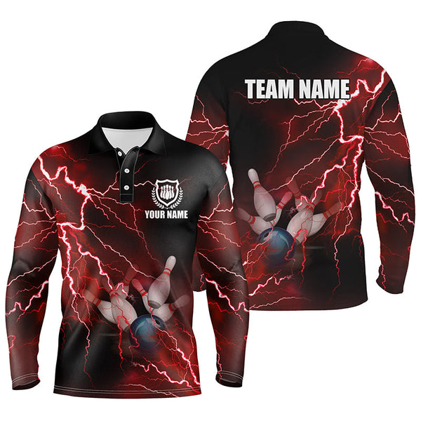 Mens polo bowling shirts Custom red lightning thunder Bowling Team Jersey, gift for team Bowlers NQS6145