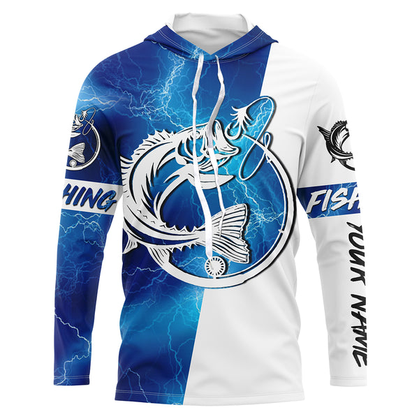 Bass Fishing tattoo blue lightning Customized Name UV Protection UPF 30+ Fishing jerseys performance apparel NQS2644