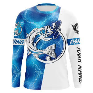 Bass Fishing tattoo blue lightning Customized Name UV Protection UPF 30+ Fishing jerseys performance apparel NQS2644