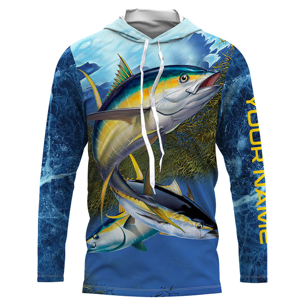 Tuna fishing blue deep sea Custom UPF fishing Shirts jersey, custom fishing shirts with hood NQS3216