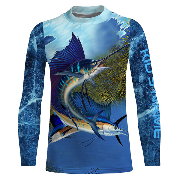 Sailfish fishing blue deep sea Custom UPF fishing Shirts jersey, custom fishing shirts with hood NQS3218