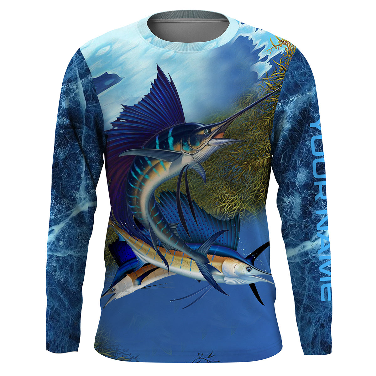 Sailfish fishing blue deep sea Custom UPF fishing Shirts jersey, custom fishing shirts with hood NQS3218