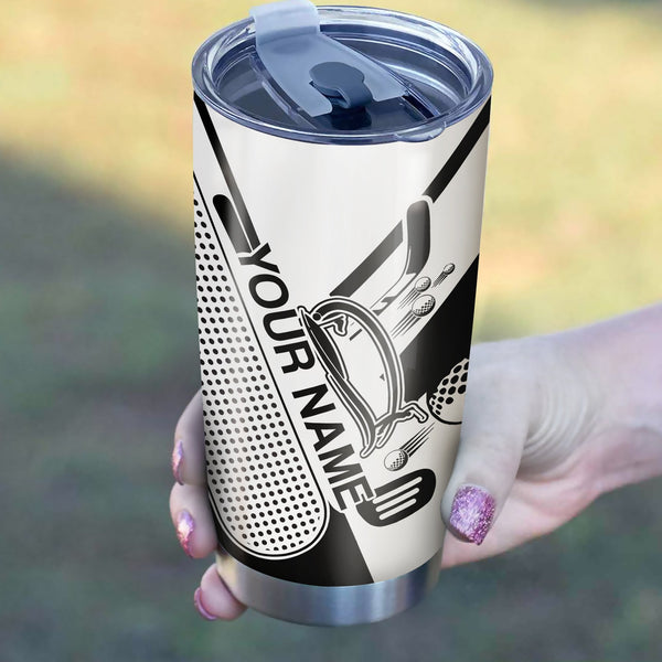 Golf club black & white tumbler Custom name Stainless Steel Tumbler Cup - personalized golf gifts NQS3478