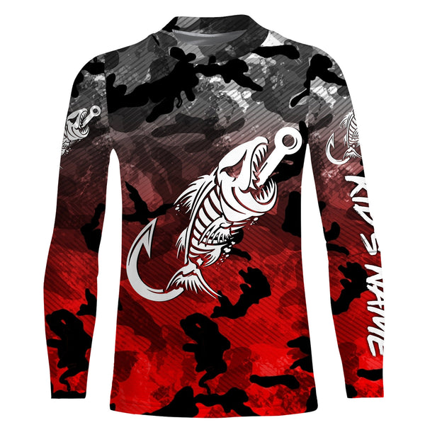 Black Red Camo fishing shirt Fish hook skull Custom Name sun protection mens long sleeve fishing shirt NQS3621