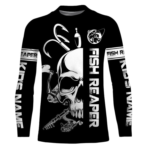 Fish reaper fishing black and white Custom Name sun protection UPF fishing jersey Shirts, fishing gift NQS3500