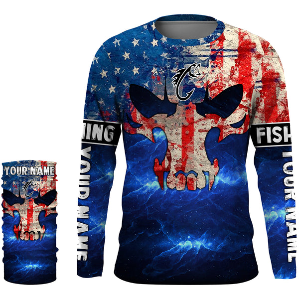 American Flag Fish reaper blue galaxy Custom Long sleeve Shirts UV, personalized Patriotic Fishing gifts NQS2389