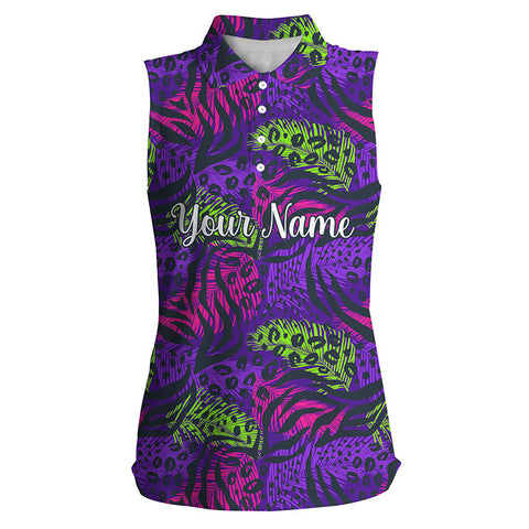 Womens sleeveless polo shirts with colorful purple tropical background custom team golf polo shirts NQS4160