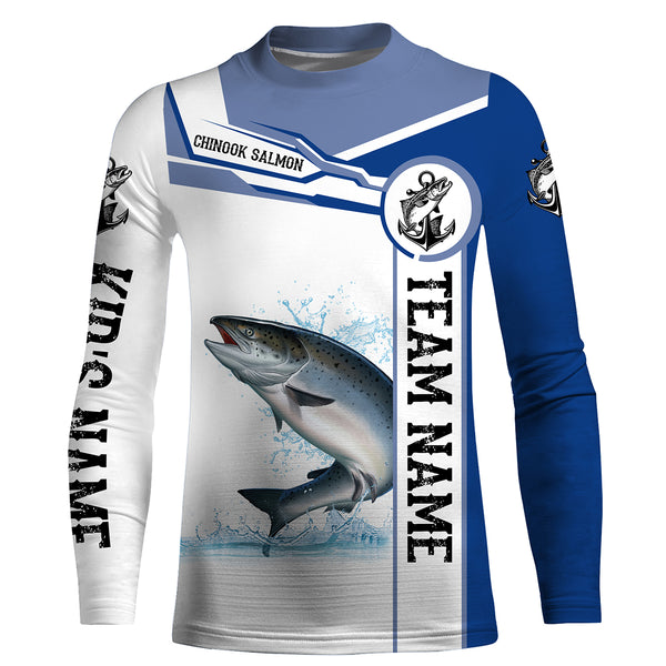 Chinook salmon fishing UV protection quick dry Customize name and team name tournament long sleeves fishing shirts UPF 30 +| Blue NQS2658