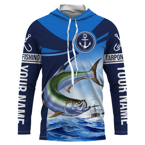 Tarpon fishing blue sea underwater ocean Custom Name performance long sleeve fishing shirt NQS3782