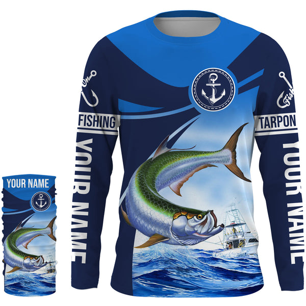 Tarpon fishing blue sea underwater ocean Custom Name performance long sleeve fishing shirt NQS3782