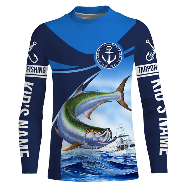 Tarpon fishing blue sea underwater ocean Custom Name performance long sleeve fishing shirt NQS3782