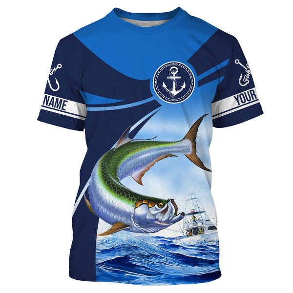 Tarpon fishing blue sea underwater ocean Custom Name performance long sleeve fishing shirt NQS3782