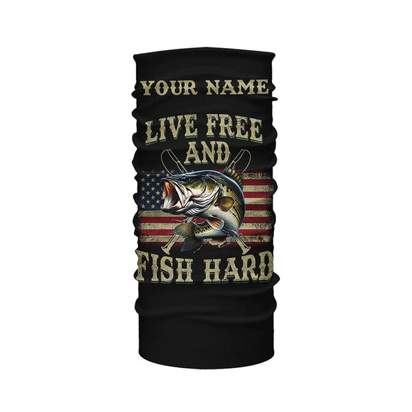 Live Free and Fish Hard American Flag Bass fishing Custom Name 3D All over printed Fishing gift NQS2521