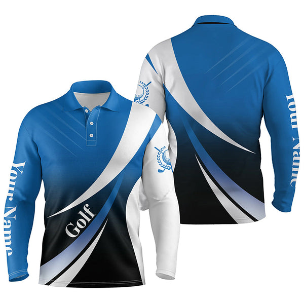 Mens golf polo shirts custom name blue and white golf shirt, tournament golf tops for mens NQS5518