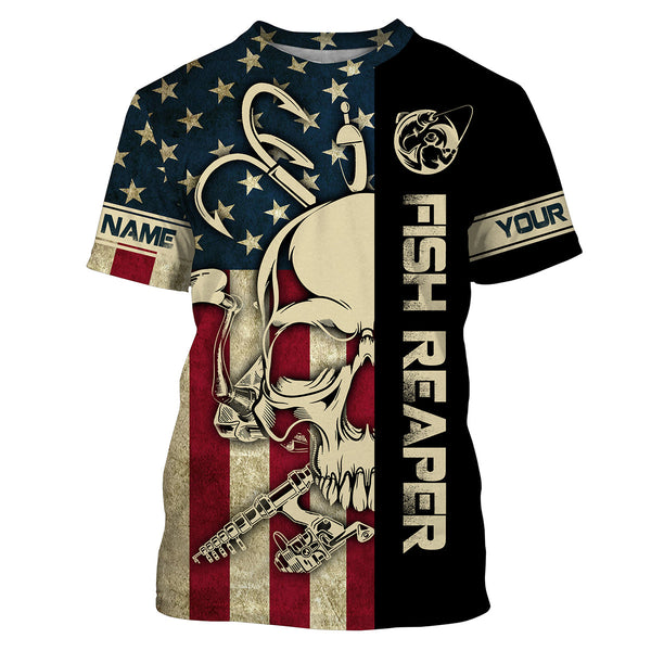 American flag Fish reaper fishing patriotic Custom Name UV Protection fishing jersey Shirts apparel NQS3497