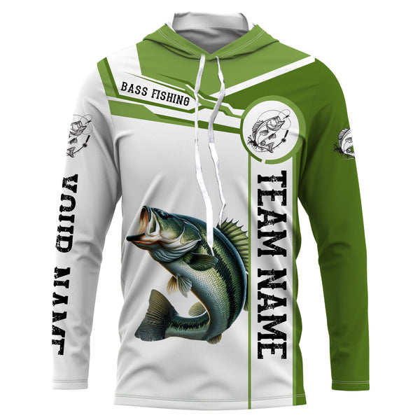 Largemouth Bass fishing clothes green Custom fishing Shirts, Long sleeve fishing shirts with hood NQS3084