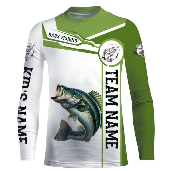 Largemouth Bass fishing clothes green Custom fishing Shirts, Long sleeve fishing shirts with hood NQS3084