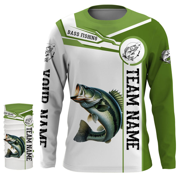 Largemouth Bass fishing clothes green Custom fishing Shirts, Long sleeve fishing shirts with hood NQS3084