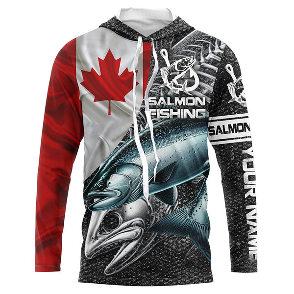 Canadian Flag salmon Fishing Custom long sleeve performance Fishing Shirts, Salmon Fishing jerseys NQS3803