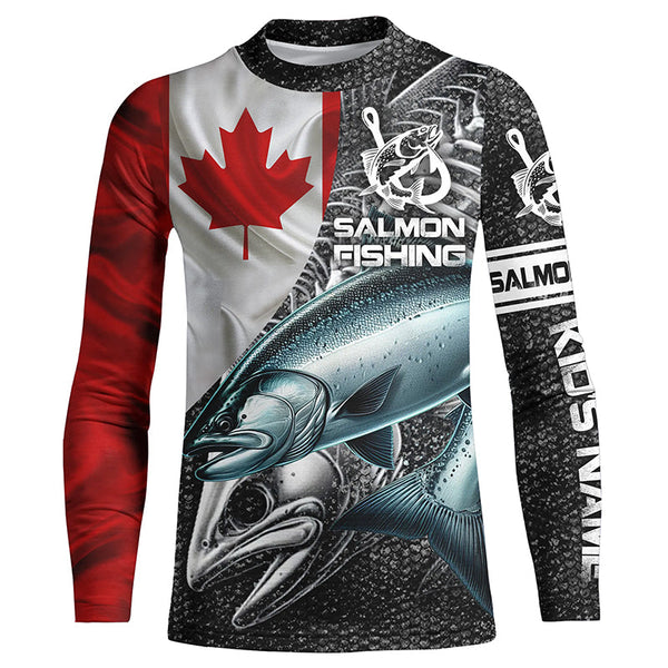 Canadian Flag salmon Fishing Custom long sleeve performance Fishing Shirts, Salmon Fishing jerseys NQS3803