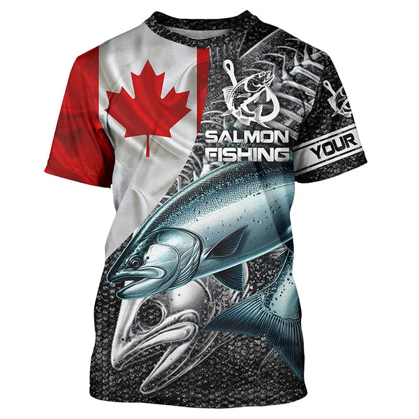 Canadian Flag salmon Fishing Custom long sleeve performance Fishing Shirts, Salmon Fishing jerseys NQS3803