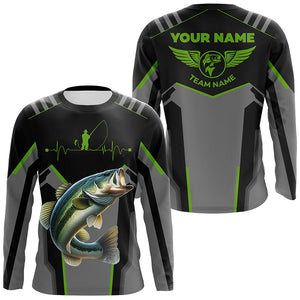 Personalized Black Bass Fishing jerseys, Team Bass Fishing Long Sleeve tournament shirts | Green NQS6190