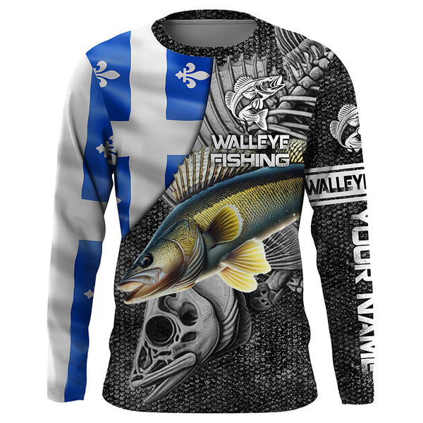 Quebec Flag walleye Fishing Custom long sleeve performance Fishing Shirts, walleye Fishing jerseys NQS4179