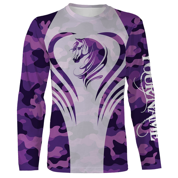 Love Horse Country girls purple camo Custom All over print Shirts, personalized Country girl clothing horse gifts for girls - NQS2688