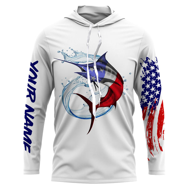 Marlin fishing American flag patriotic Custom Name UV protection UPF 30+ fishing jersey NQS3100