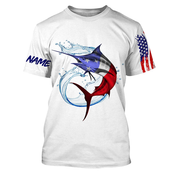 Marlin fishing American flag patriotic Custom Name UV protection UPF 30+ fishing jersey NQS3100