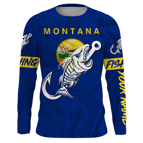 MT Fishing Custom Montana Flag Fish hook skull Custom sun protection fishing shirts for men, women NQS3351