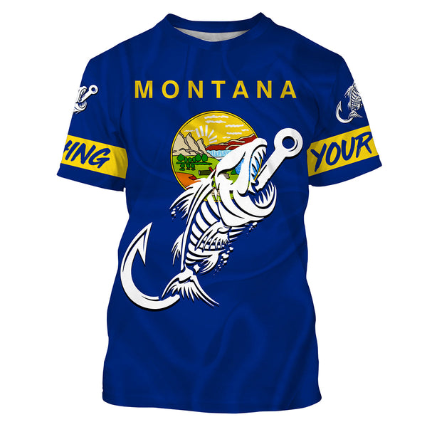 MT Fishing Custom Montana Flag Fish hook skull Custom sun protection fishing shirts for men, women NQS3351