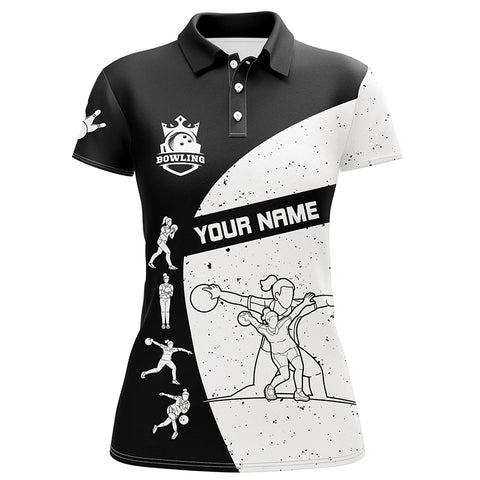 Black and white Bowling polo shirts for women custom Bowling Team League Shirt bowl gifts for ladies NQS6211