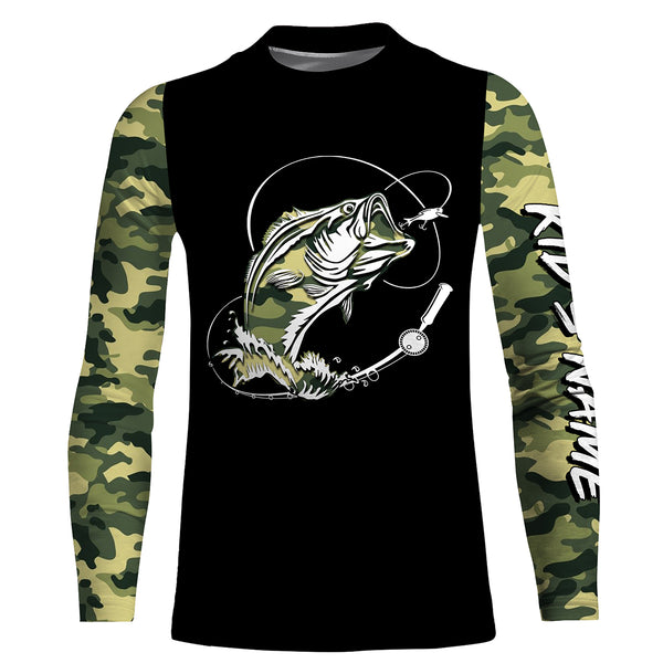 Bass Fishing tattoo green camo Custom Long Sleeve performance Fishing Shirts, personalized Bass Fishing jerseys NQS2408