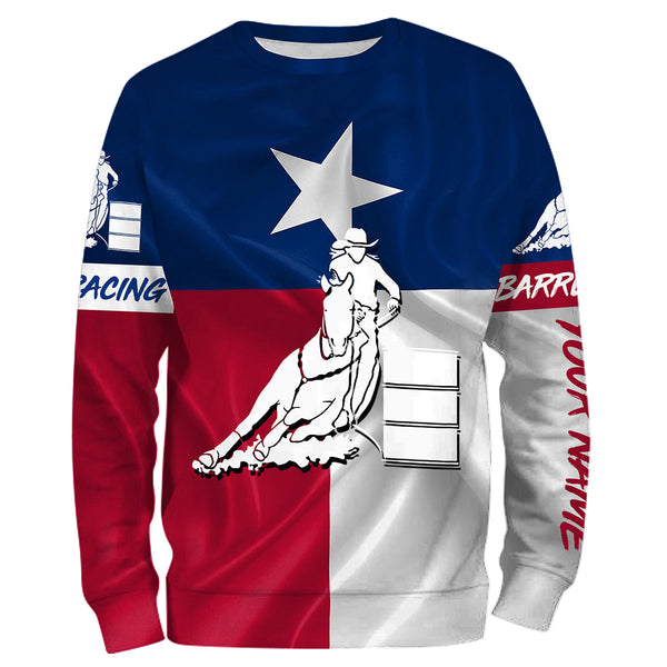 Texas barrel racing Texas flag patriotic Custom Name equestrian clothing, gift for horse lovers NQS3259