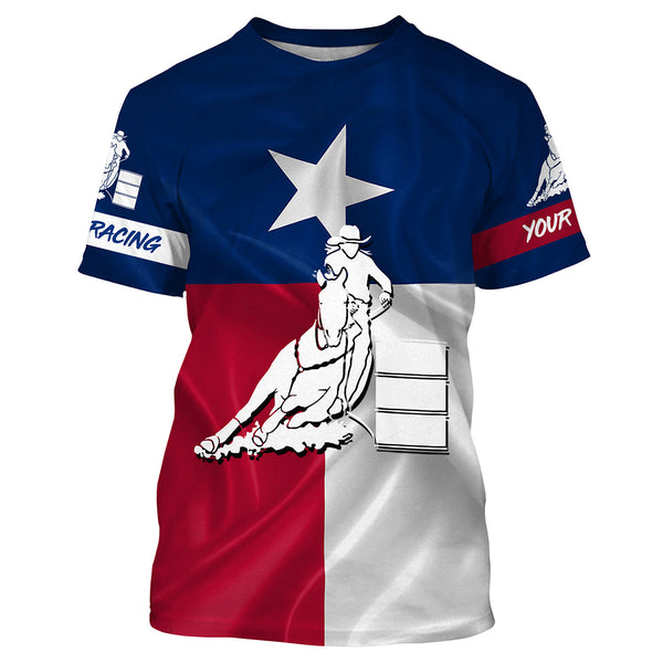 Texas barrel racing Texas flag patriotic Custom Name equestrian clothing, gift for horse lovers NQS3259