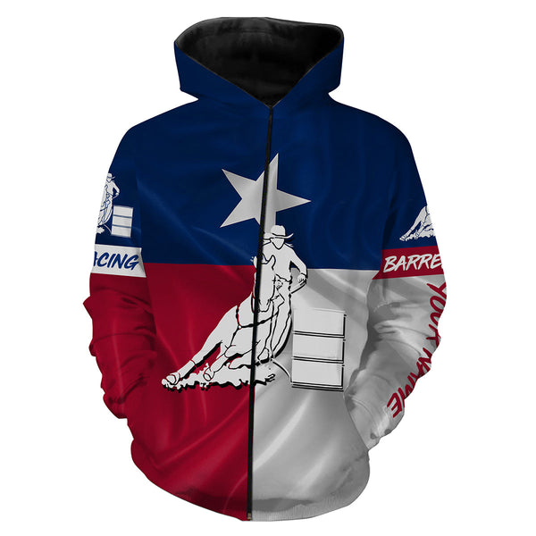 Texas barrel racing Texas flag patriotic Custom Name equestrian clothing, gift for horse lovers NQS3259