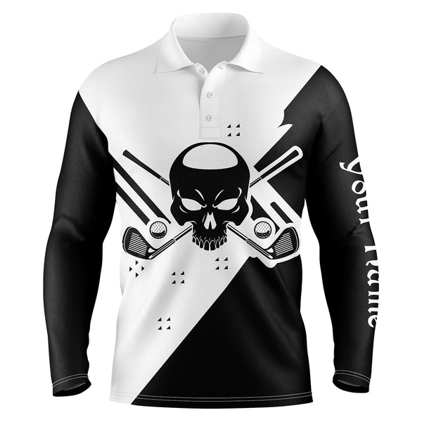 Black & white long sleeve Skull Golf Polo Shirts for Men custom golf upf shirts NQS3356