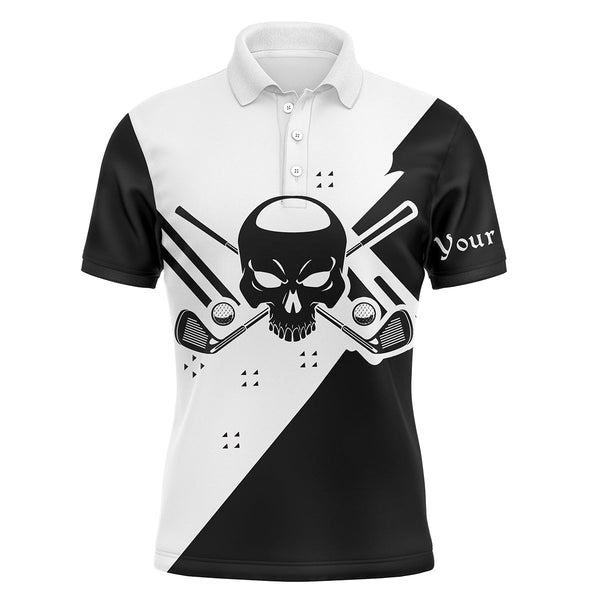 Black & white long sleeve Skull Golf Polo Shirts for Men custom golf upf shirts NQS3356