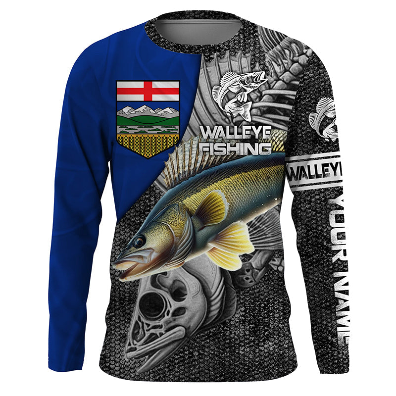 Alberta Flag Walleye Fishing Custom long sleeve performance Fishing Shirts, Walleye Fishing jerseys NQS3819