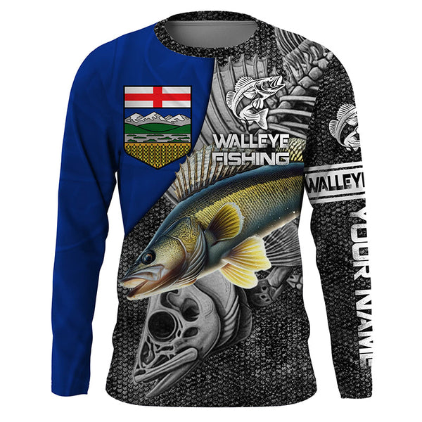 Alberta Flag Walleye Fishing Custom long sleeve performance Fishing Shirts, Walleye Fishing jerseys NQS3819