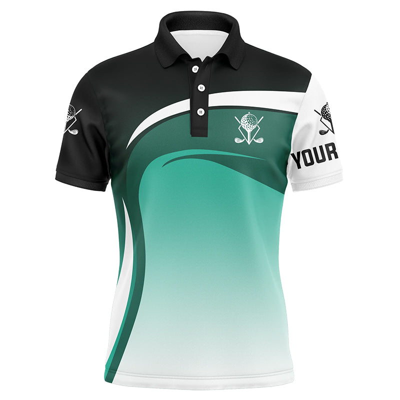 Mens golf polo shirts custom name black, white and green golf tournament polo shirts, golf jerseys NQS5049