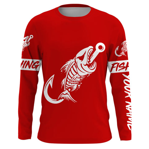 Customized Red Fish hook skull reaper sun protection performance long sleeve fishing shirts NQS3519