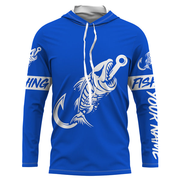 Customized Blue Fish hook skull reaper sun protection performance long sleeve fishing shirts NQS3520