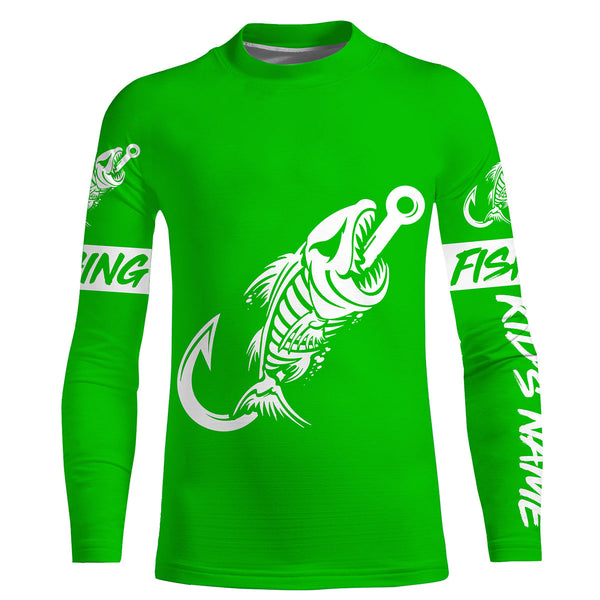 Customized Green Fish hook skull reaper sun protection performance long sleeve fishing shirts NQS3521