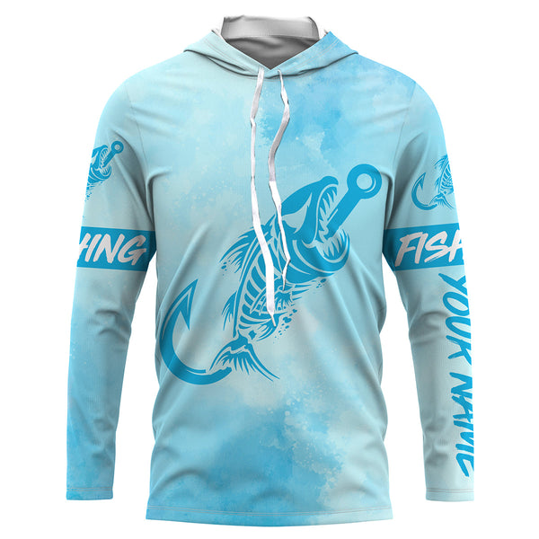 Customized Blue sky Fish hook skull reaper sun protection performance long sleeve fishing shirts NQS3522