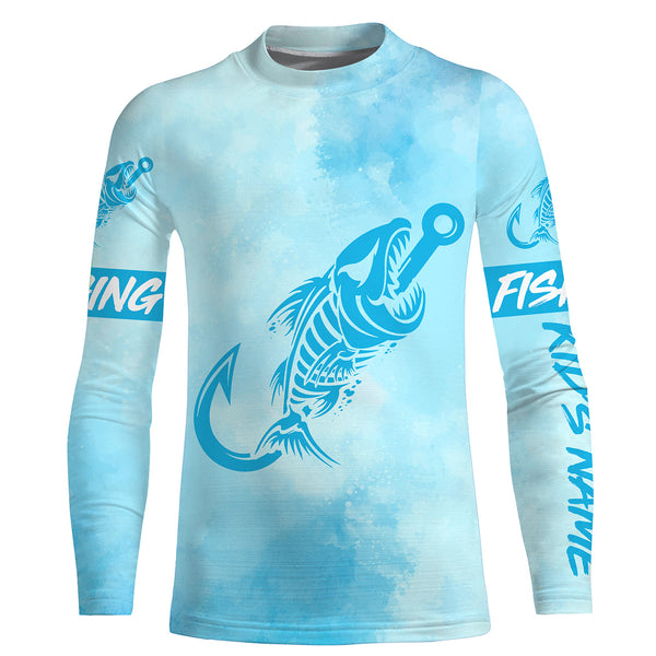 Customized Blue sky Fish hook skull reaper sun protection performance long sleeve fishing shirts NQS3522