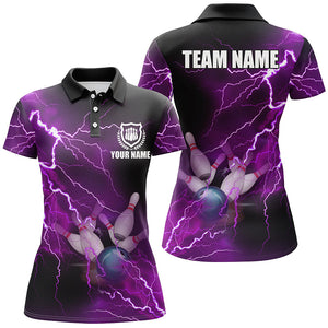 Women bowling polo shirts Custom purple lightning thunder Bowling Team Jersey, gift for team Bowlers NQS6220